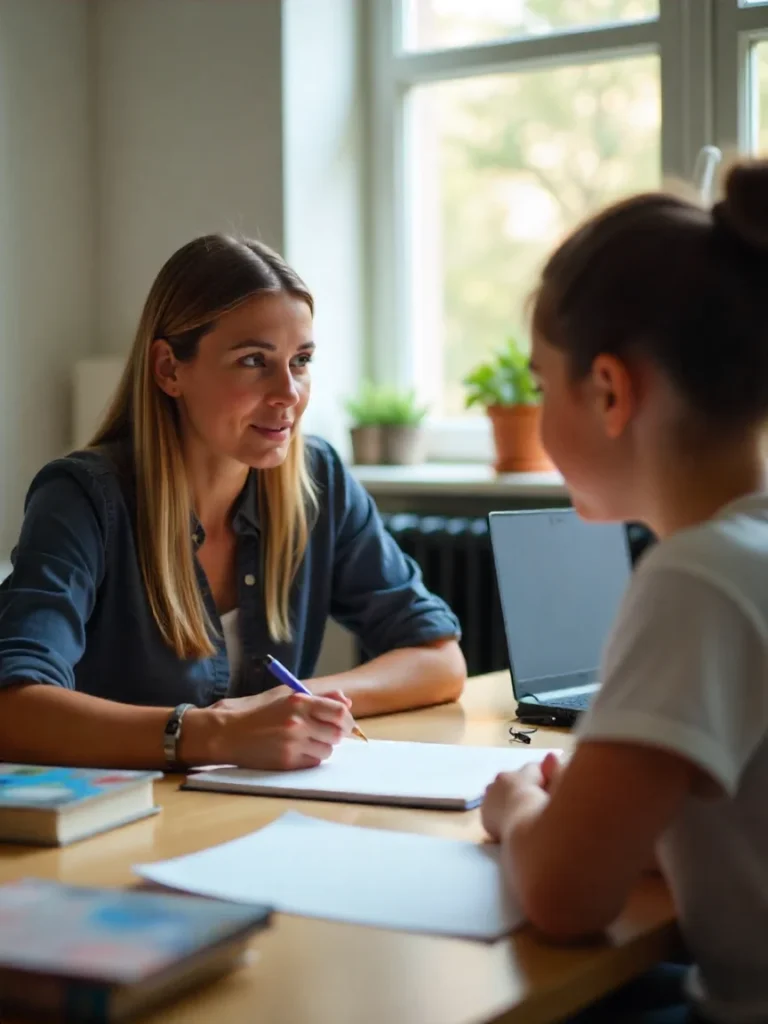 A female teacher is taking math, physics, chemistry tutoring
