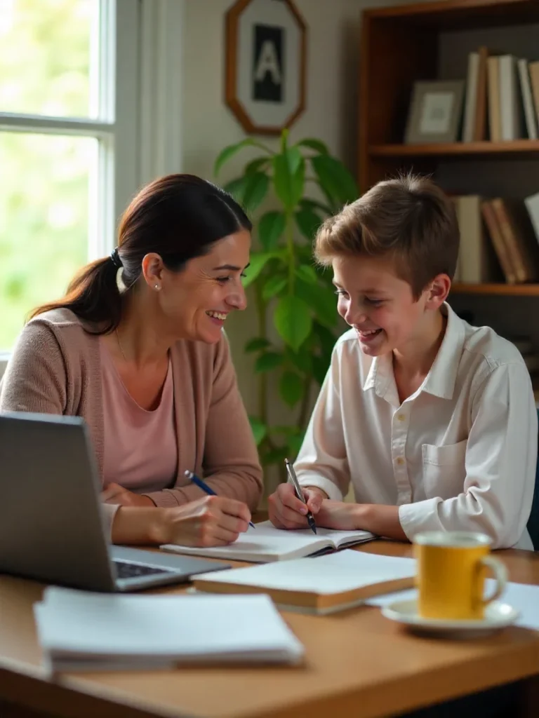 Experienced female math physics tutor tutoring to a student at his home