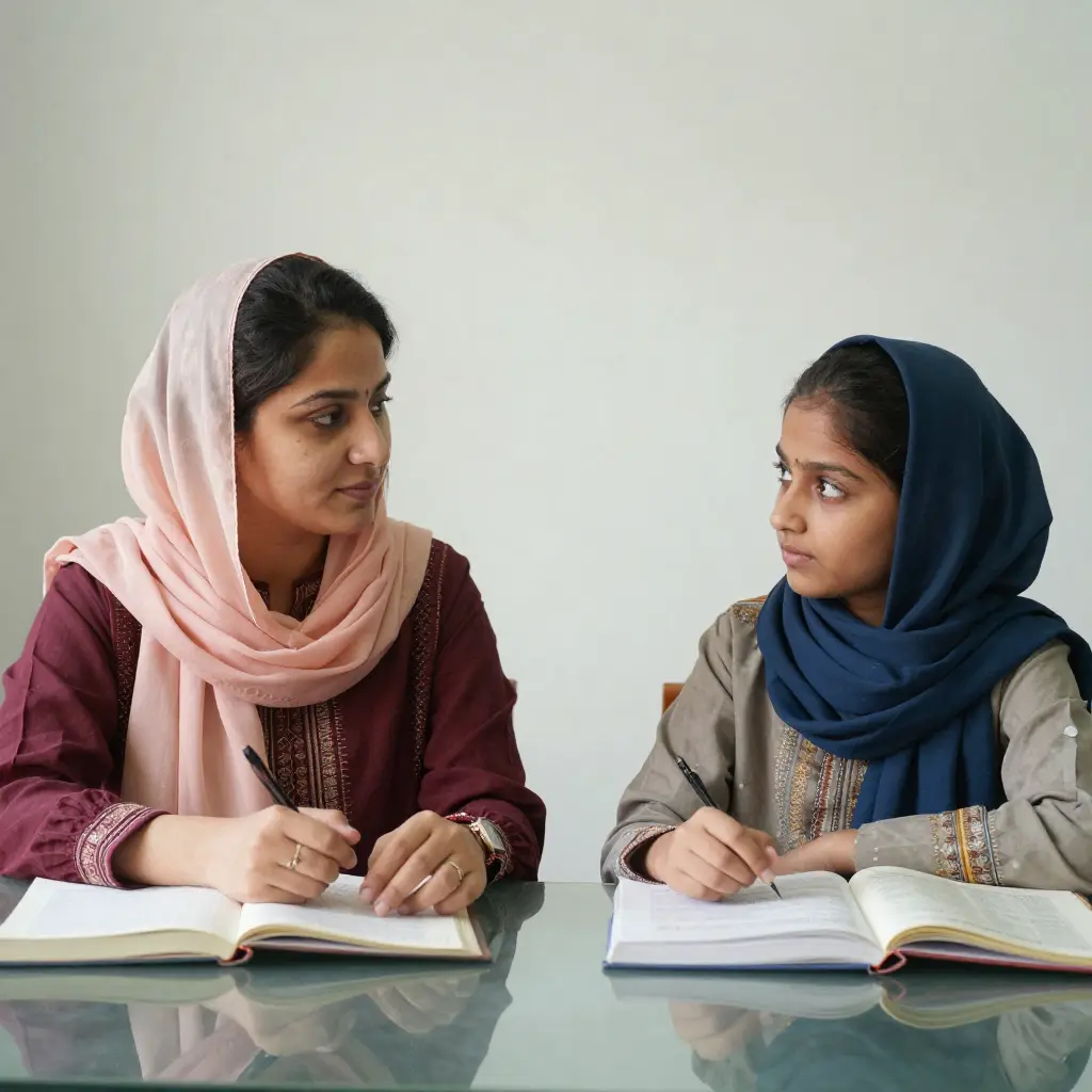 female IGCSE Tutor is teaching English