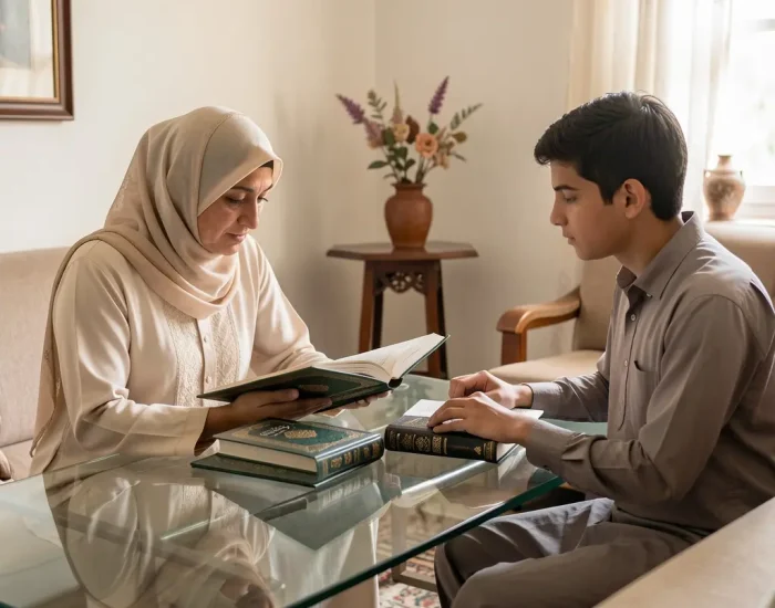 female home tutor teaching a student at his home in Westridge Rawalpindi